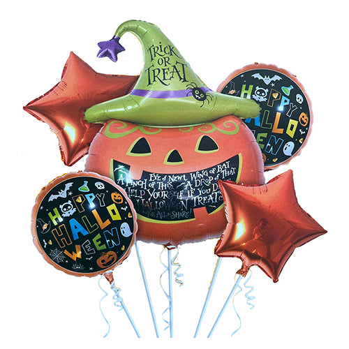 Halloween Trick or Treat Foil Balloon Set shown for a Halloween treat table and seasonal party photo display