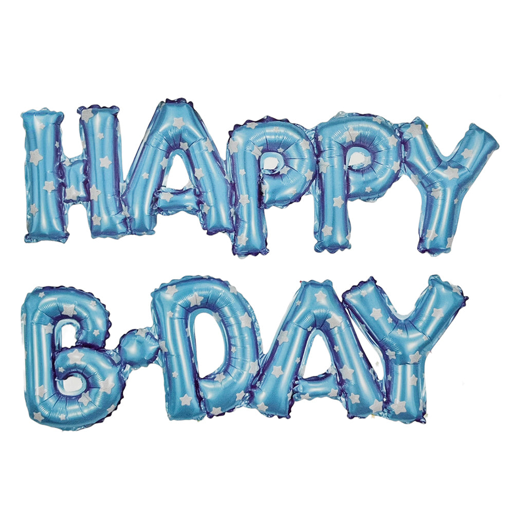 Blue Happy Bday foil banner for birthday celebration backdrop decoration from Funzoop The Party Shop