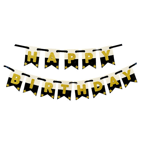 Black and white EVA Happy Birthday wall banner with elegant monochrome design for birthday party backdrop decoration from Funzoop The Party Shop