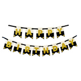Black and white EVA Happy Birthday wall banner with elegant monochrome design for birthday party backdrop decoration from Funzoop The Party Shop