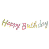 Neon style happy birthday cursive banner hanging party decoration for wall backdrop and celebration décor from Funzoop The Party Shop