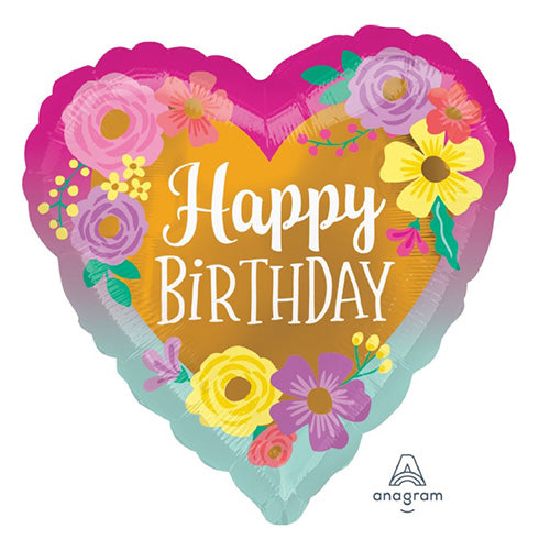 Happy Birthday Painted Flowers Foil Balloon shown as a product reference for birthday celebrations, with its themed design visible.