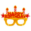 Happy Birthday plastic party goggles with an assorted decorative frame, providing a greeting accessory for birthday portraits and celebration photo corners.
