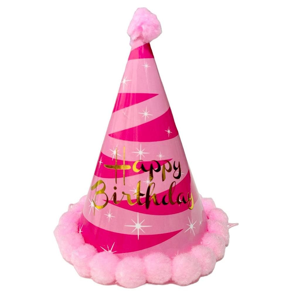 Happy Birthday stripes cone cap in blue with festive birthday design from Funzoop The Party Shop