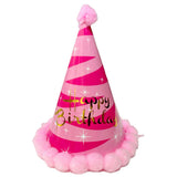 Happy Birthday stripes cone cap in blue with festive birthday design from Funzoop The Party Shop