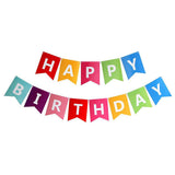 Happy Birthday wall banner made with colorful paper flags for party backdrop decoration from Funzoop The Party Shop