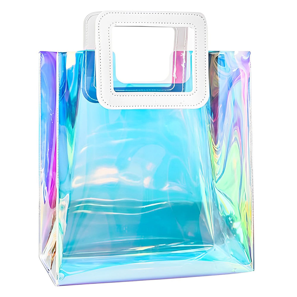 Holographic gift hamper bag with reflective rainbow finish for premium gift packaging from Funzoop The Party Shop