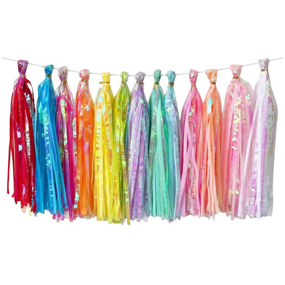 Eleven multicolour holographic tissue paper party tassels