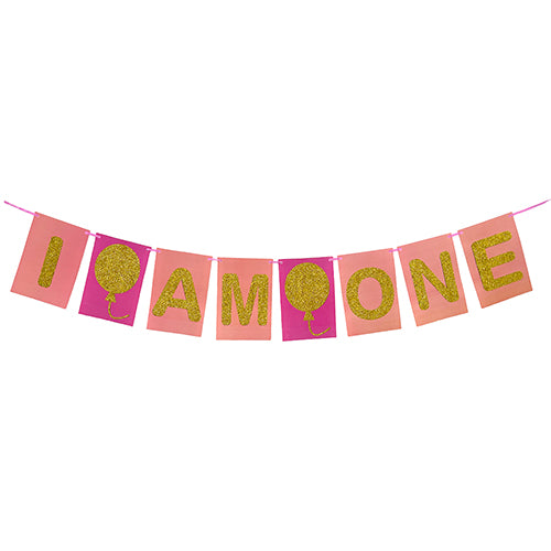 I Am One birthday banner decoration for baby girl's first birthday party from Funzoop The Party Shop
