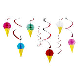 Ice cream theme hanging swirl decorations with colorful dessert cutouts for party décor from Funzoop The Party Shop