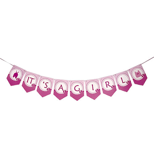 Pink It's a Girl banner decoration for baby girl arrival celebration from Funzoop The Party Shop