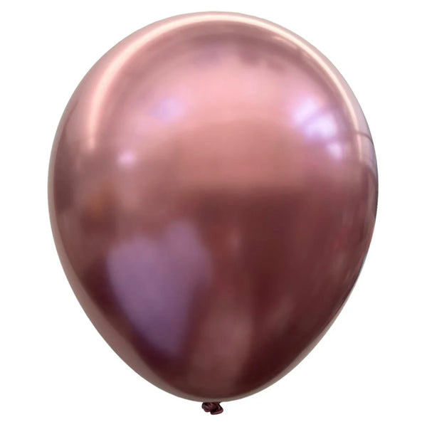 Latex balloon product image with a reflective chrome surface, illustrating the round decorative shape; the gallery colour requires confirmation against the listing.