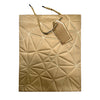 Leather look paper gift bag, with a printed design for presenting a wrapped gift and a separate greeting card.
