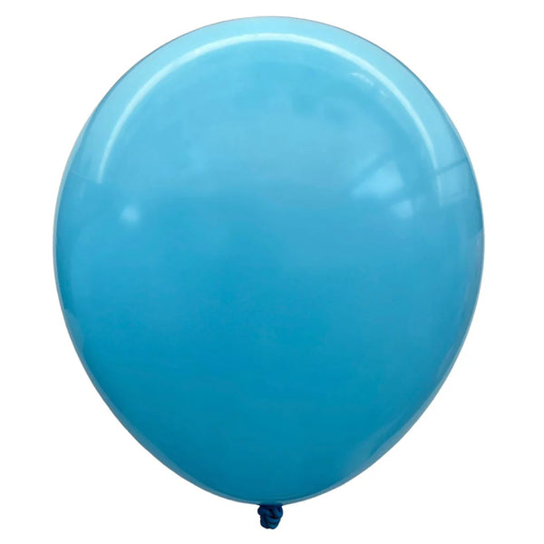 Close-up view of macaron pastel light blue latex balloons, showing the listed colour and finish for twelve-inch party backdrop groups and celebration decorations.