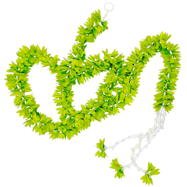 Lime green artificial flower Diwali door hanging with three white bud-style tassels and matching green floral tips at the base.