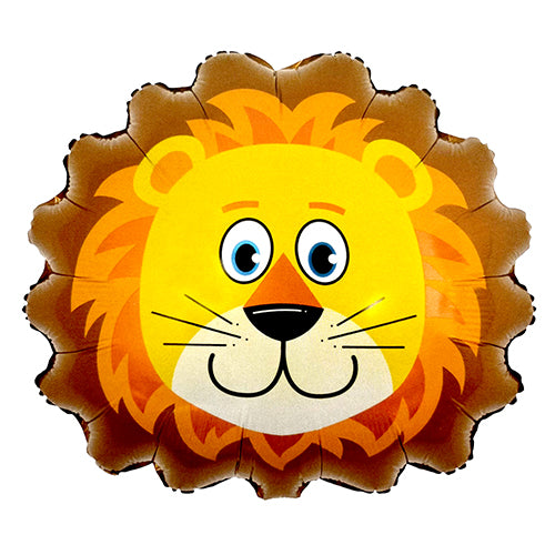 Lion face printed foil balloon with cute jungle animal design from Funzoop The Party Shop