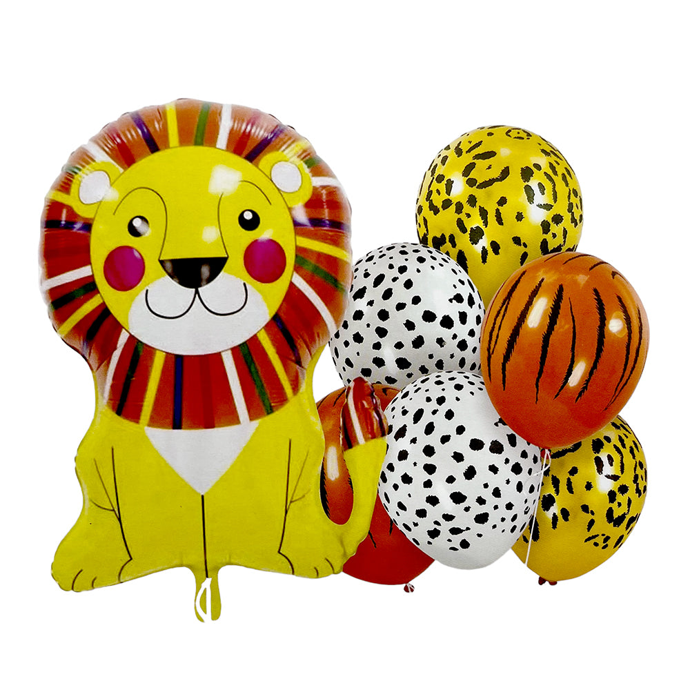 Lion theme 7 pcs foil and latex balloons set for jungle birthday party decoration from Funzoop The Party Shop