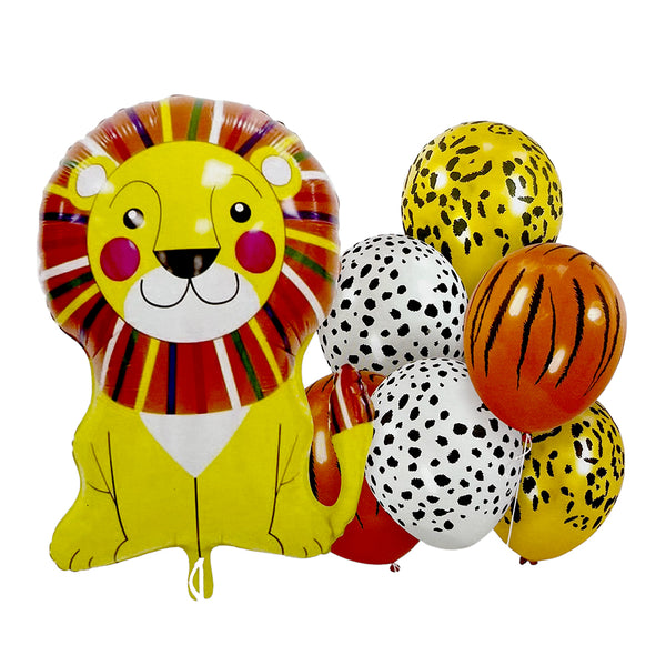 Lion theme 7 pcs foil and latex balloons set for jungle birthday party decoration from Funzoop The Party Shop