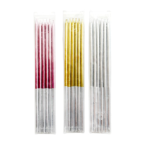 Pack of 6 long stick party cake candles for cake decoration
