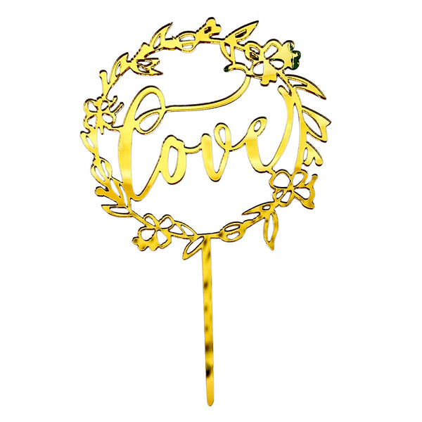 Gold love cake decoration topper for romantic celebration cakes from Funzoop The Party Shop