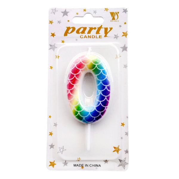 Mermaid Scale Wax Number Cake Candle, Rainbow, digit 0