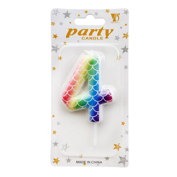 Mermaid Scale Wax Number Cake Candle, Rainbow, digit 4