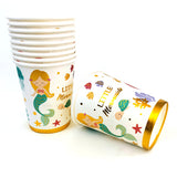 Mermaid theme glossy paper cups with colorful underwater party design from Funzoop The Party Shop