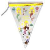 Mermaid theme glossy happy birthday wall banner decoration with colorful ocean-inspired mermaid graphics and scale pattern design from Funzoop The Party Shop