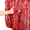 Metallic Foil Fringe Party Curtain Backdrop, 7 Colours, Red for creating a reflective background behind a cake table or party photo area.