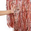 Metallic Foil Fringe Party Curtain Backdrop, 7 Colours, Brown for creating a reflective background behind a cake table or party photo area.