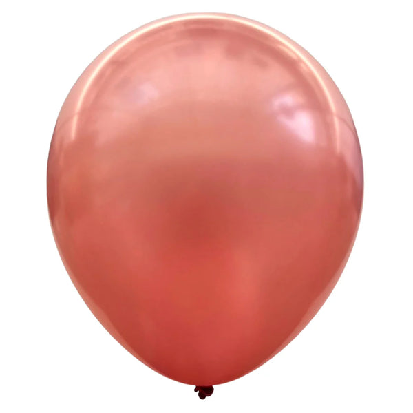 Product view of metallic pearl rose gold latex balloons, showing the listed colour and finish for twelve-inch party backdrop groups and celebration decorations.