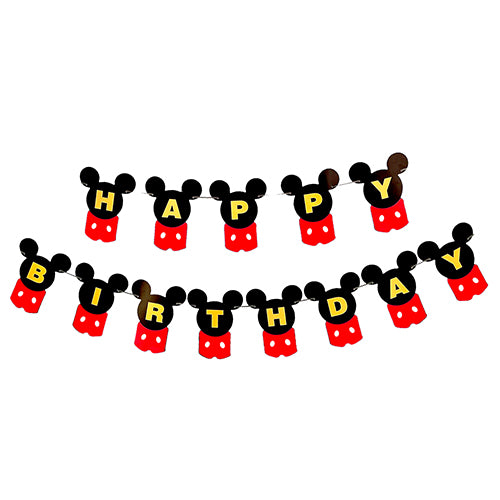 Minnie Mouse theme happy birthday wall banner with pink red black birthday graphics and cartoon character design from Funzoop The Party Shop