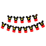 Minnie Mouse theme happy birthday wall banner with pink red black birthday graphics and cartoon character design from Funzoop The Party Shop