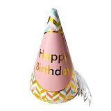 Happy Birthday chevron party hats with festive cone shaped design from Funzoop The Party Shop