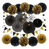 Multicolor paper fans party decoration kit with hanging party décor elements from Funzoop The Party Shop