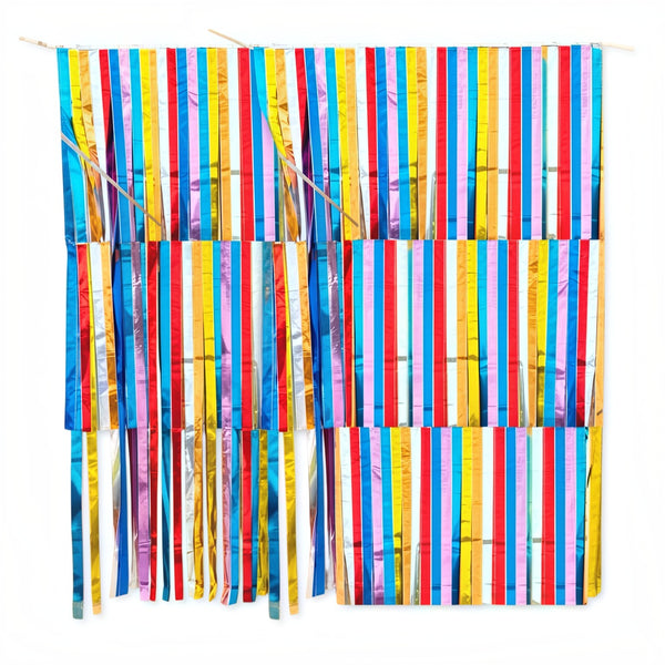 Multicolour foil streamer curtain for birthday party backdrop