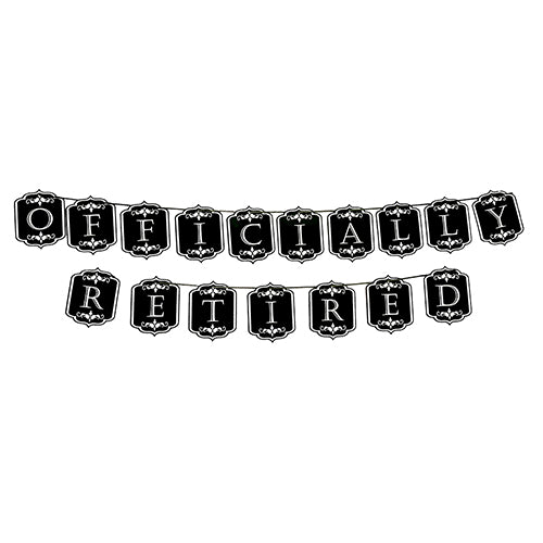 Officially Retired black wall banner decoration with elegant retirement celebration design from Funzoop The Party Shop