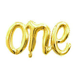 Metallic ONE cursive foil banner for birthday backdrop decoration from Funzoop The Party Shop