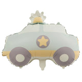 Pastel blue police car shaped foil balloon with star design for kids birthday party decoration from Funzoop