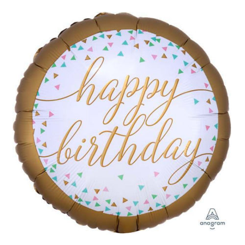 Pastel Confetti Happy Birthday Foil Balloon, 18 Inch shown as a product reference for birthday celebrations, with its themed design visible.