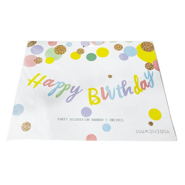 Pastel cursive Happy Birthday banner detail view