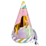 Pastel unicorn birthday caps for kids party with glossy printed artwork from Funzoop The Party Shop
