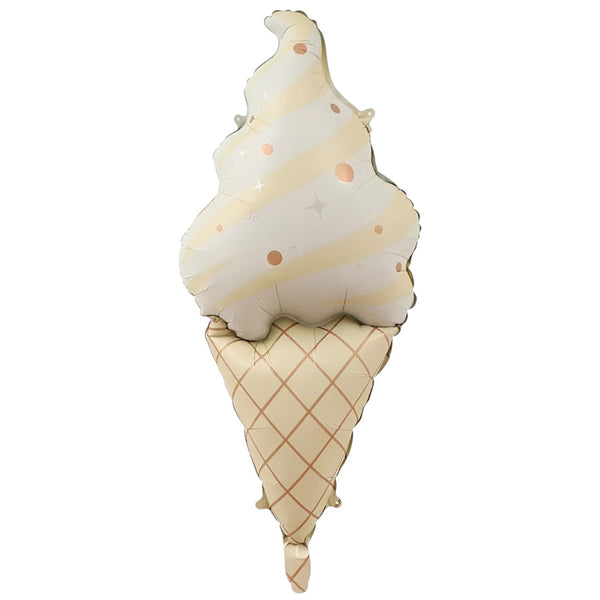 Pastel vanilla soft serve ice cream cone shaped foil balloon in cream and beige for birthday party decoration from Funzoop