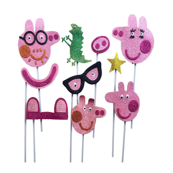 Peppa Pig photo booth props set with assorted cartoon themed party accessories for kids celebrations from Funzoop The Party Shop