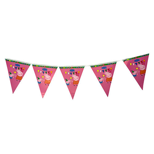 Peppa Pig theme happy birthday wall banner decoration with colorful cartoon character graphics and birthday lettering from Funzoop The Party Shop
