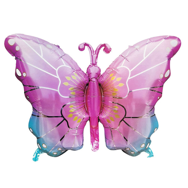 Pink and purple butterfly shaped foil balloon with outlined wings