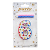 Polka Dot Wax Number Cake Candle with 2 Spiral Candles, digit 6