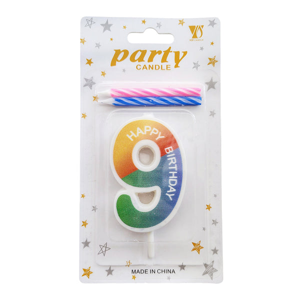 Rainbow Gradient Number Cake Candle, digit 9