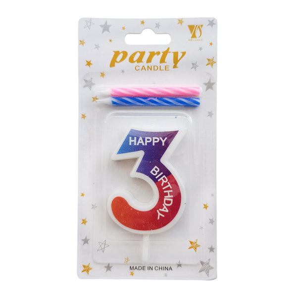 Rainbow Gradient Number Cake Candle, digit 3