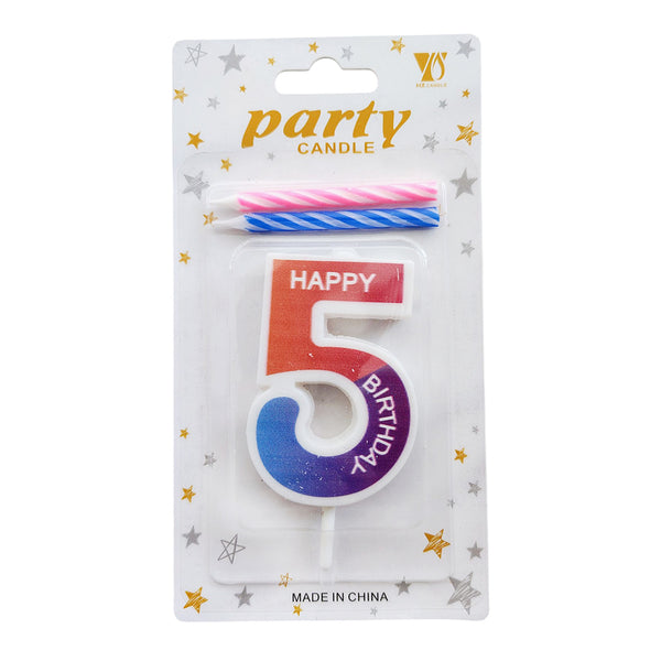 Rainbow Gradient Number Cake Candle, digit 5